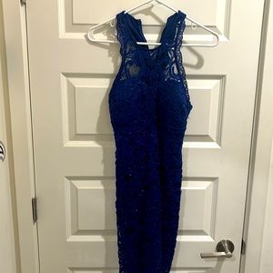 Blue lace sleeveless mini dress